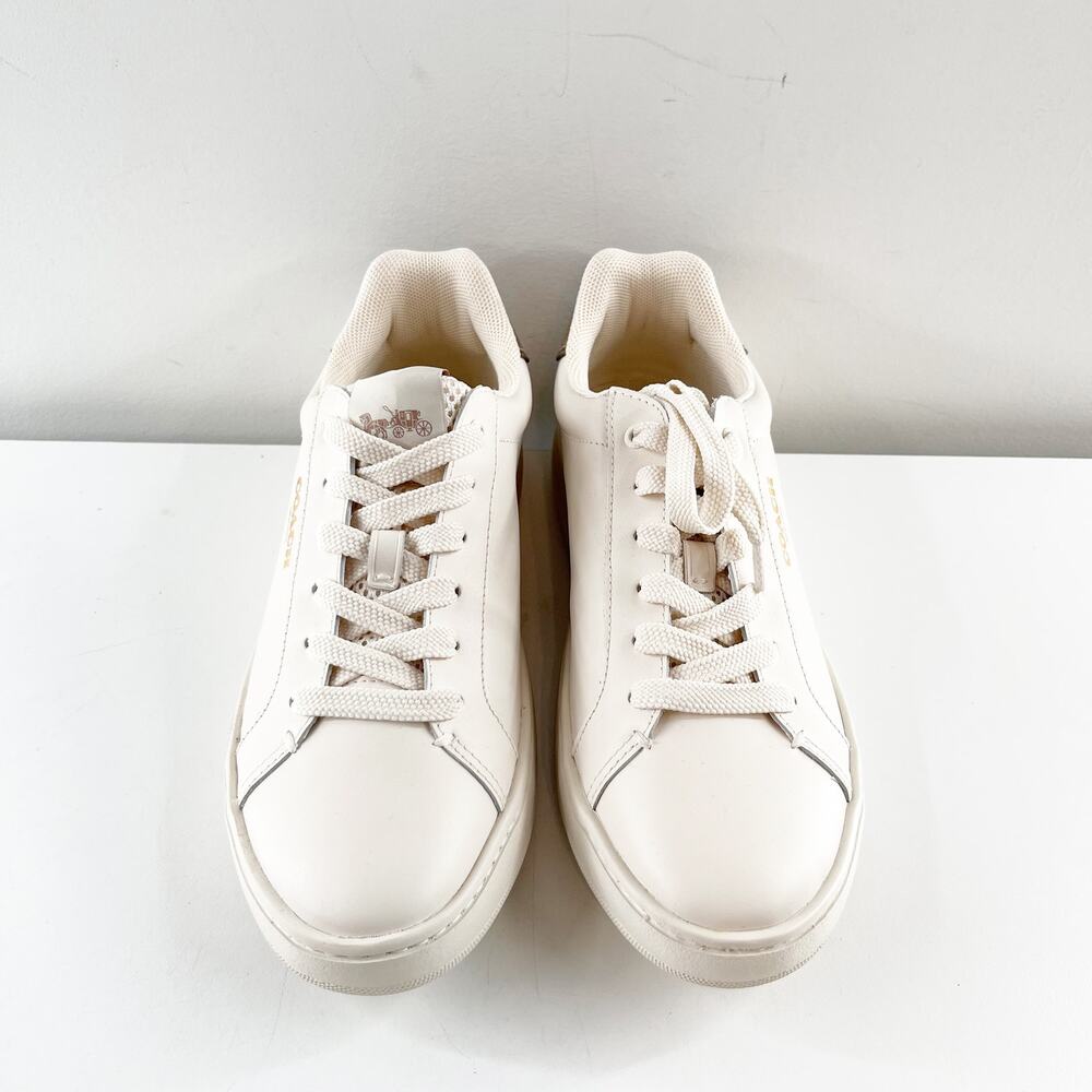 Coach Cream White Leather Low Top Sneakers with Tan Heel - Picture 7 of 8